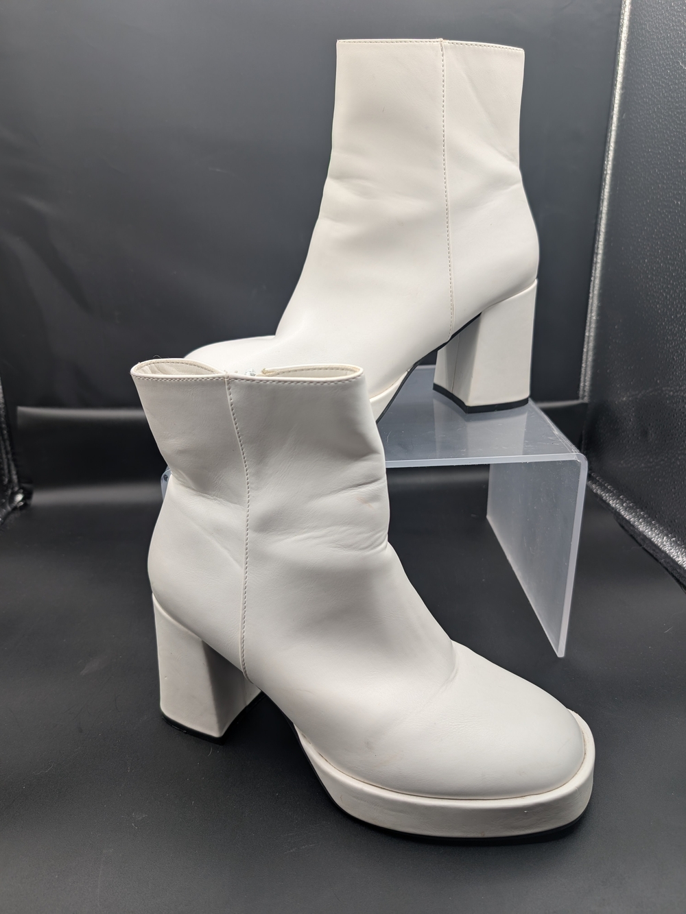 Women's White Platform Block Heel Ankle Boots